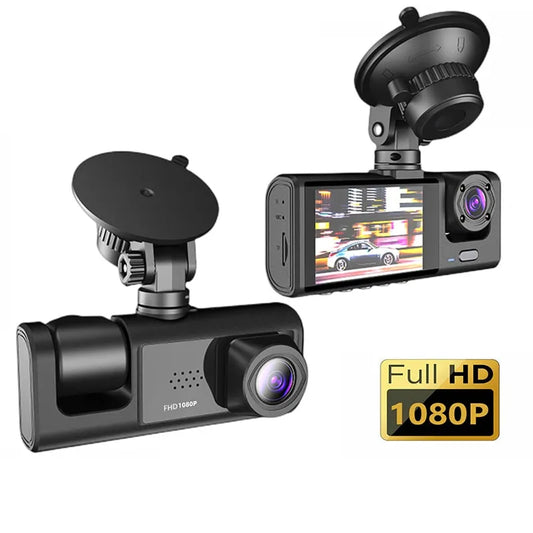 3-Channel Dash Cam - 1080P. Night Vision. Loop Recording. 2 IPS Screen